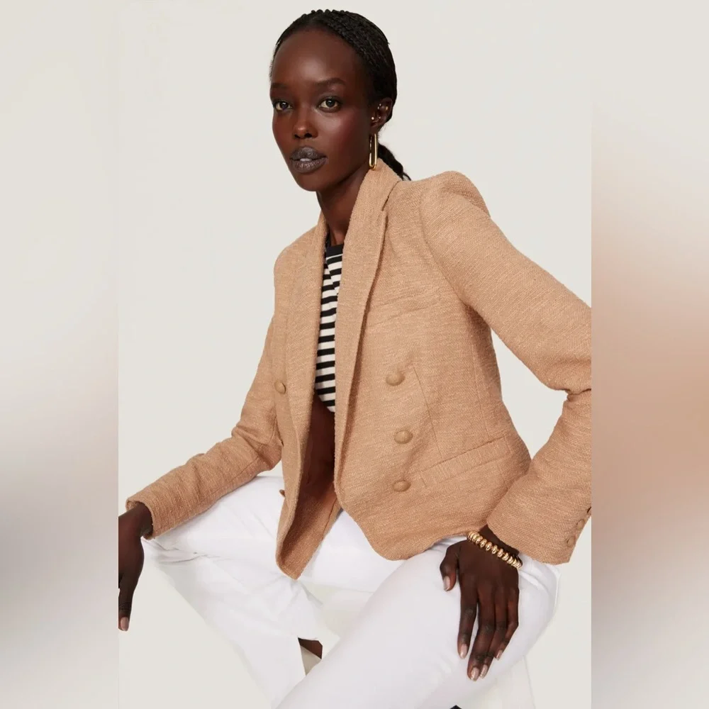 L’AGENCE brown tweed Brooke cropped blazer - Picture 2 of 10